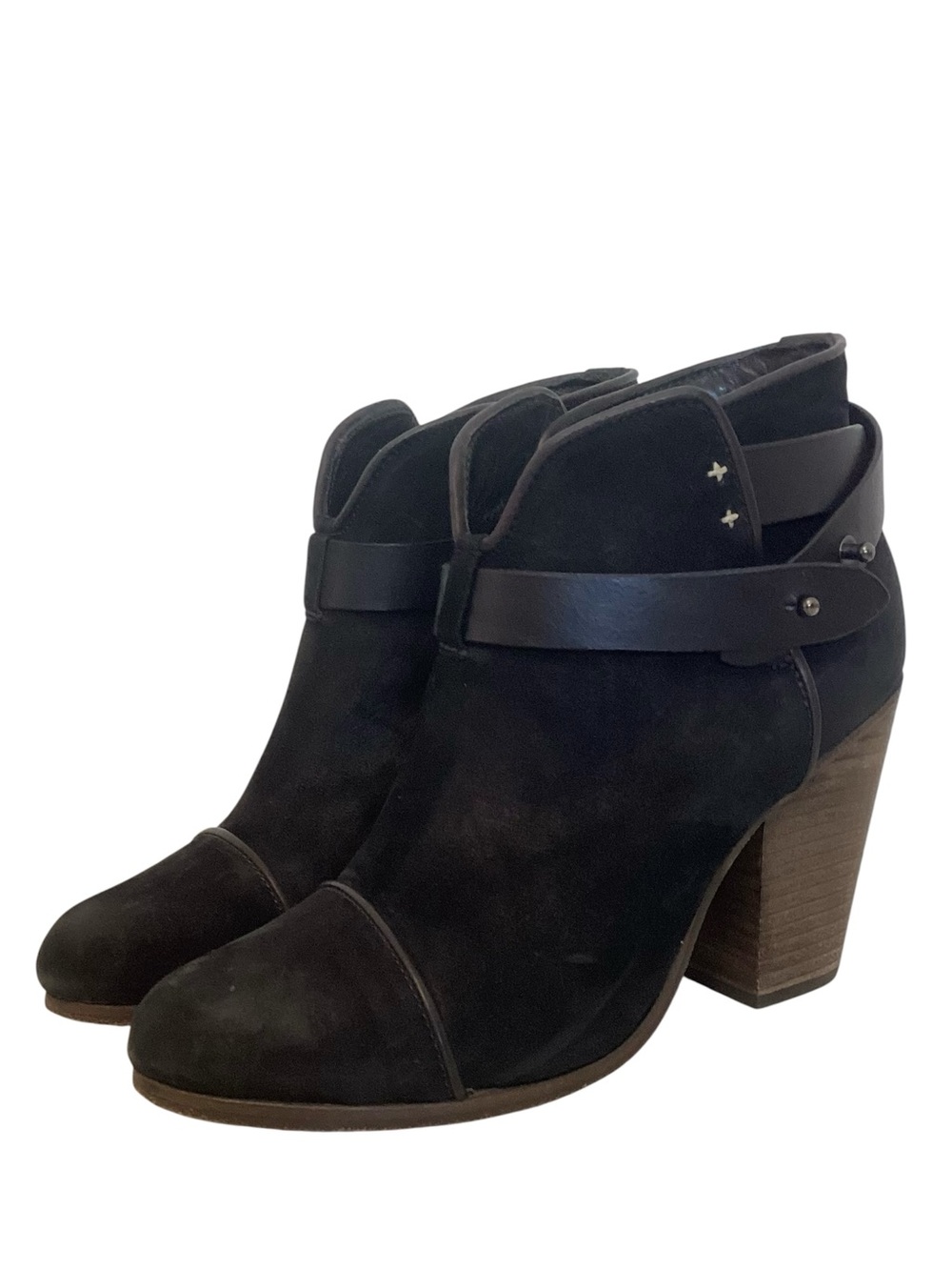 Rag & Bone 7 (37) Harrow Black Suede Women’s Ankle Boots Booties Stacked Heel